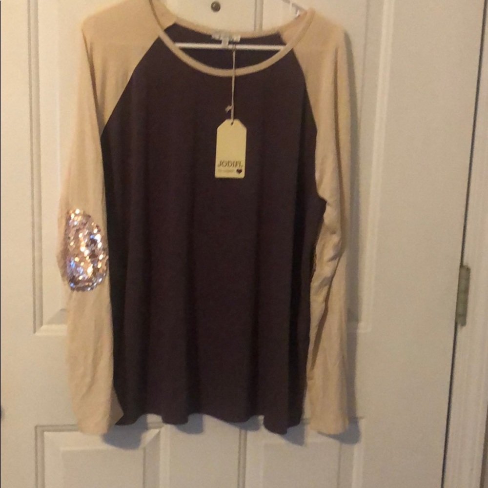 Long Sleeve Shirt with Sequin Elbow Patches